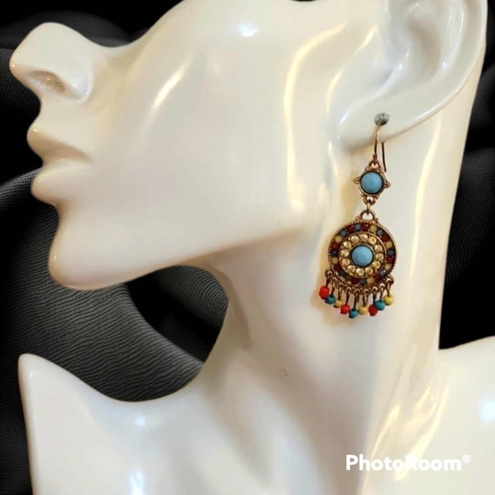 3/$30 Mandala Chandalier Tribal Colorful Dangle Hook Earrings